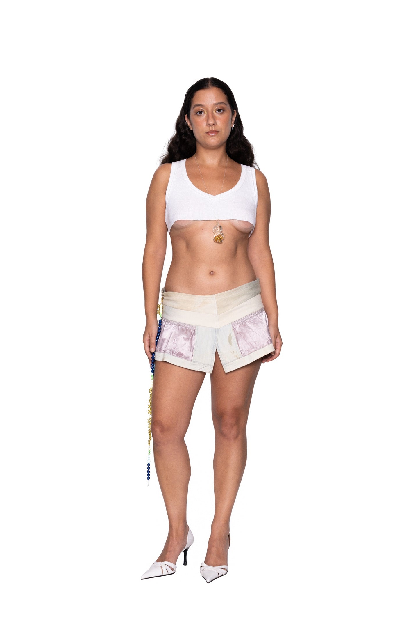 Mini Denim & Silk Skirt