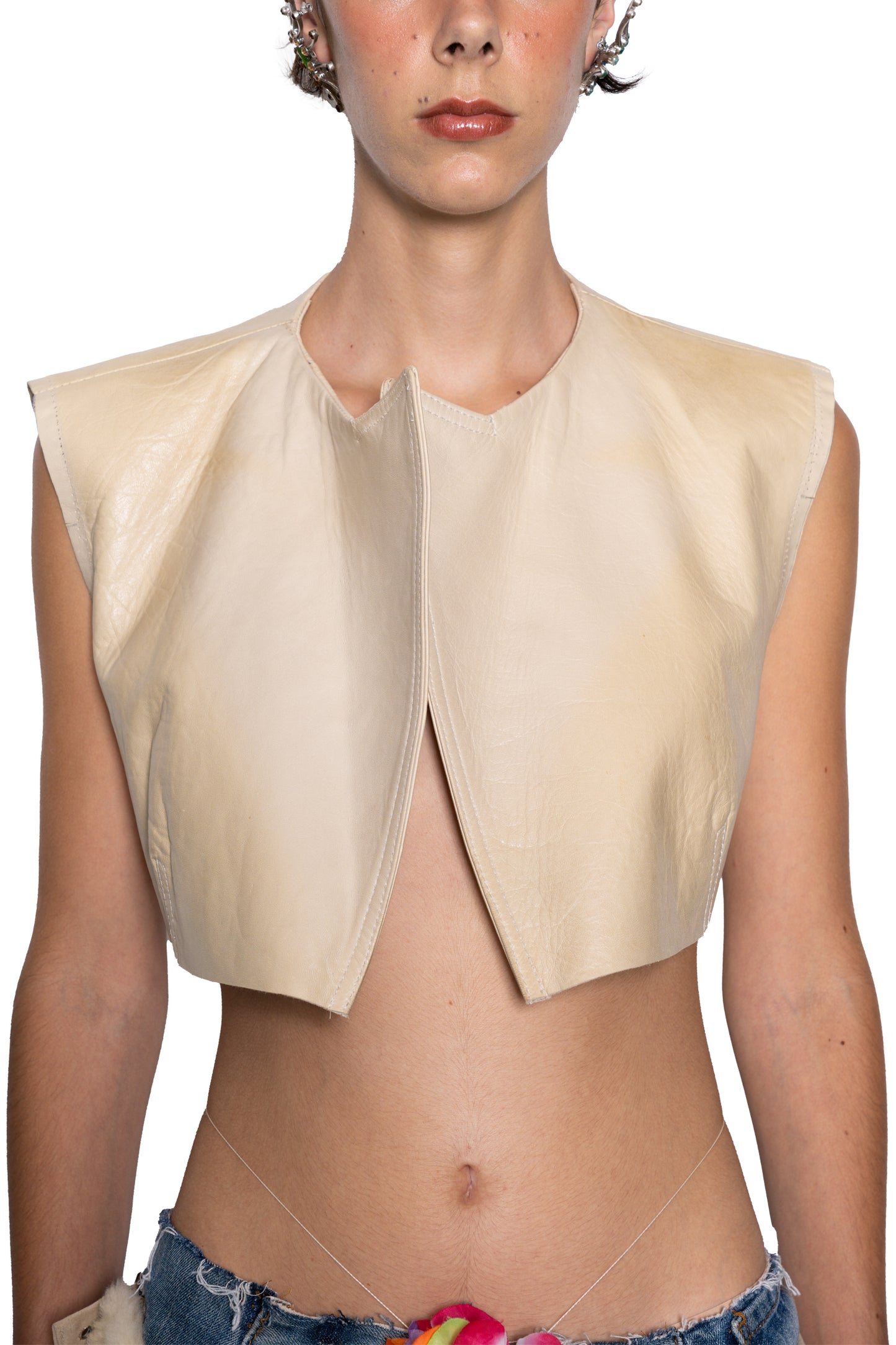 Creme Leather Mini Jacket