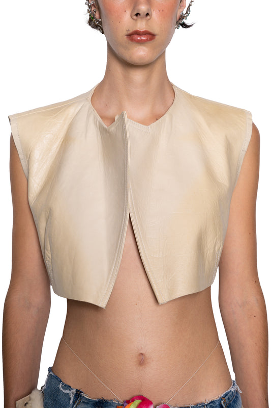 Creme Leather Mini Jacket