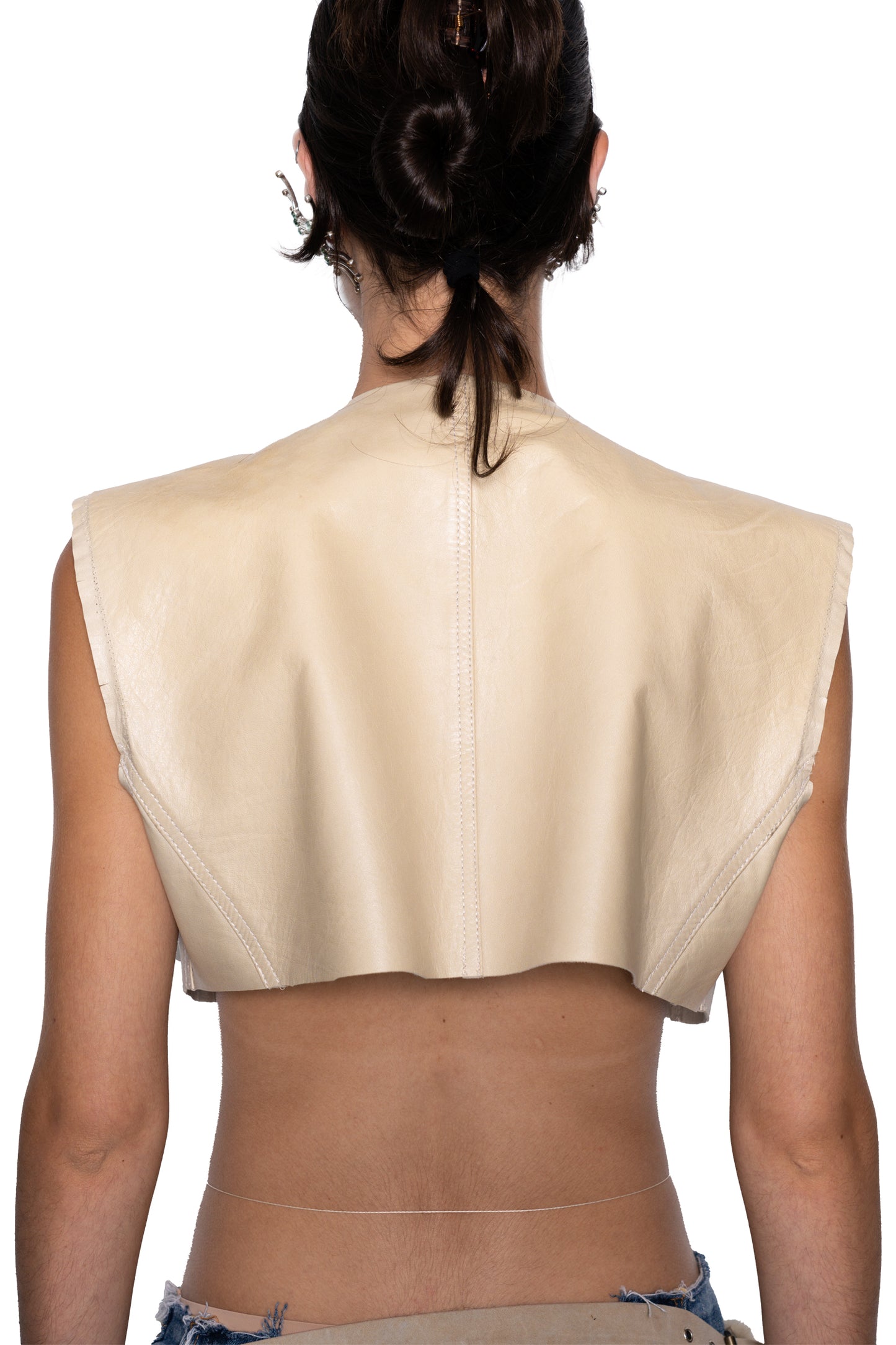 Creme Leather Mini Jacket