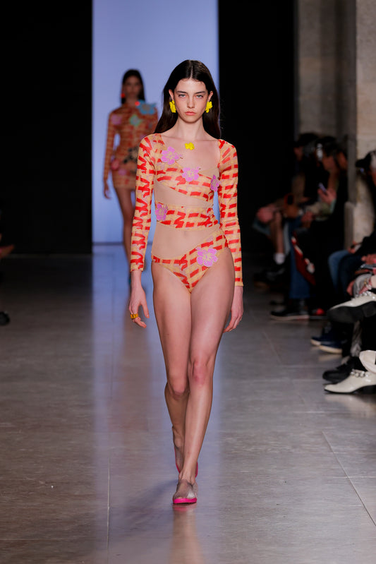 Yellow & Red Hibiscus Swimsuit