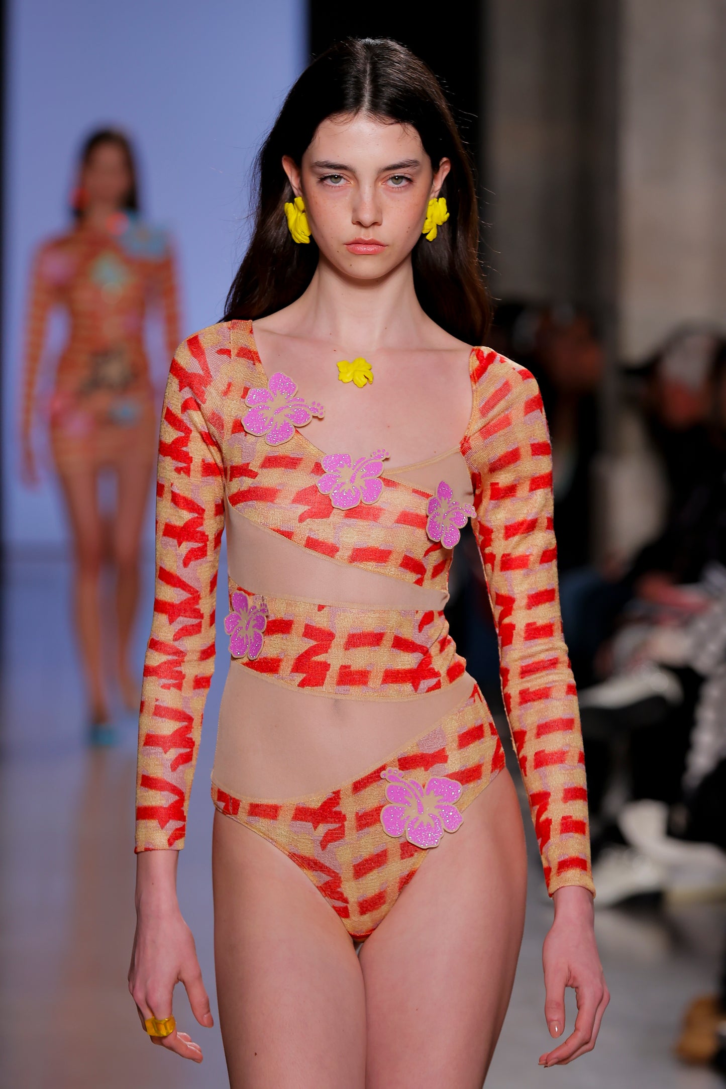 Yellow & Red Hibiscus Swimsuit